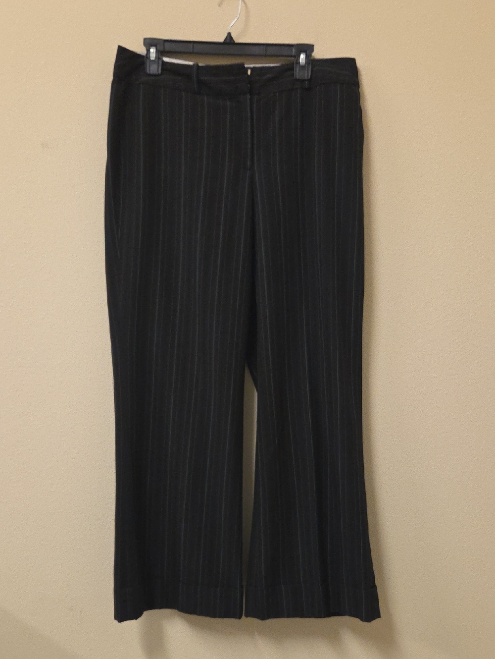 Worthington Women's Black Pinstripe Stretch Wide-Leg Casual Dress Pants Size 12